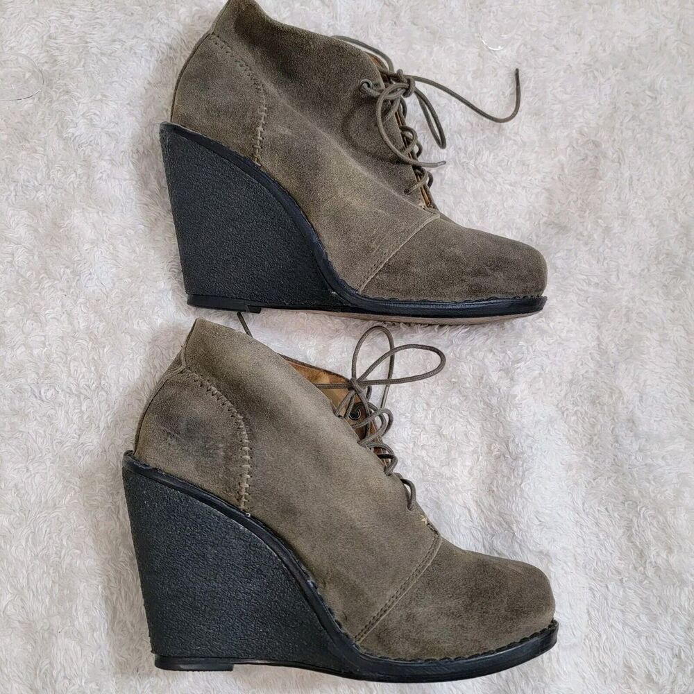 Rag & Bone Odval Wedge Ankle Lace Up Olive Green Suede Boots Size 37 US 7 - Picture 7 of 16